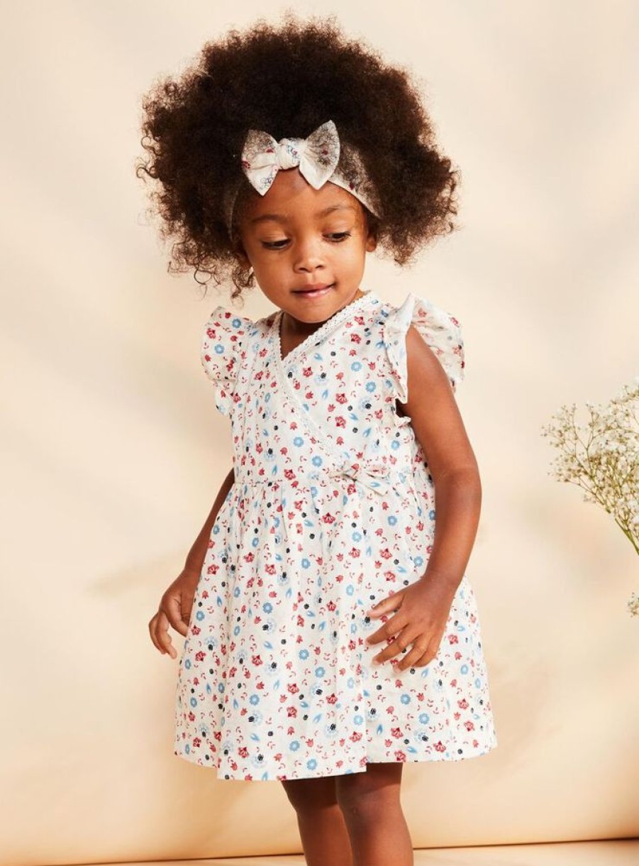 Bebe Fille Sergent Major Robe | Robe Cache-Coeur Ecrue A Fleurs Et Bloomer