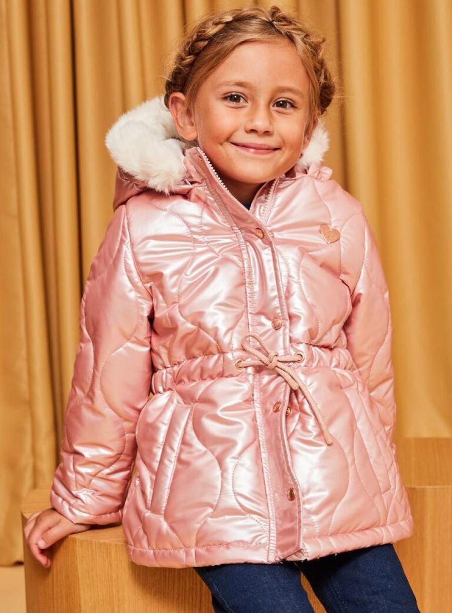 Fille Sergent Major Manteau, Parka & Veste | Doudoune Rose A Capuche